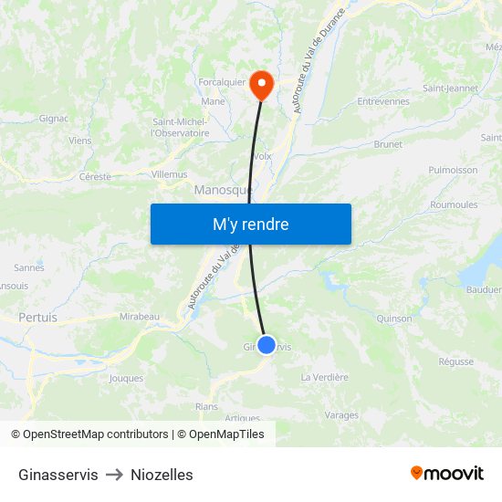 Ginasservis to Niozelles map