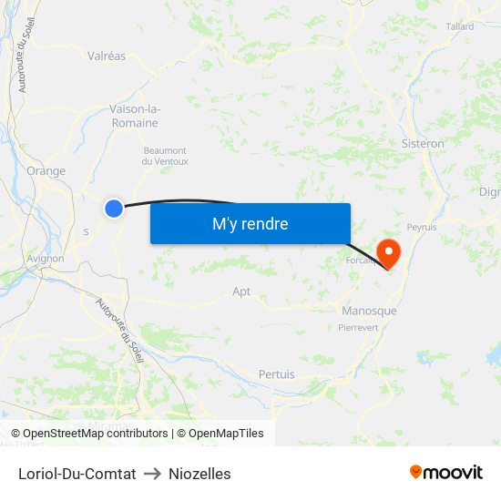 Loriol-Du-Comtat to Niozelles map