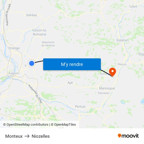 Monteux to Niozelles map