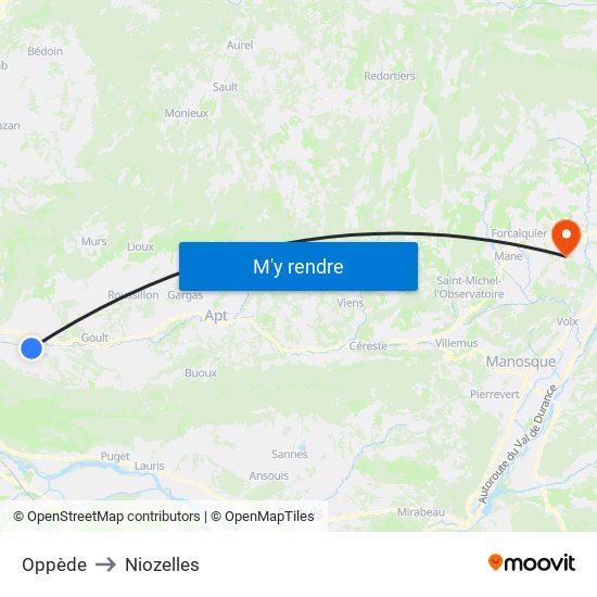 Oppède to Niozelles map
