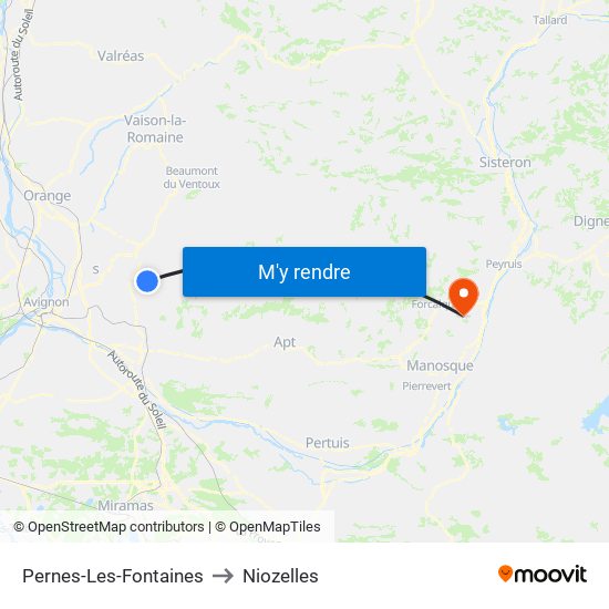 Pernes-Les-Fontaines to Niozelles map