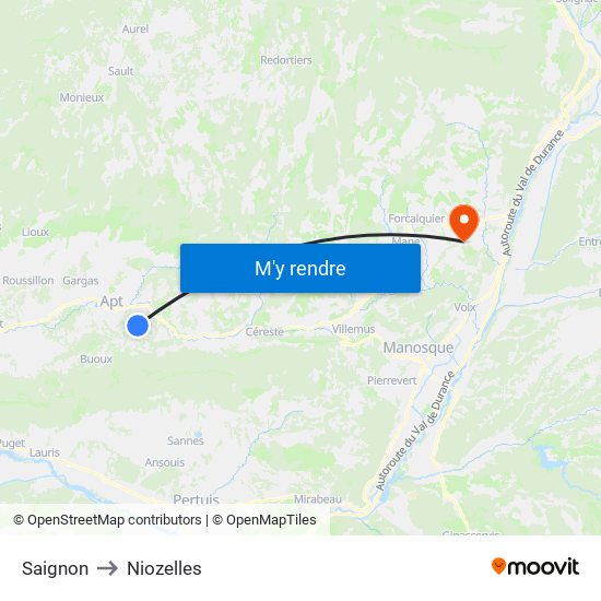 Saignon to Niozelles map