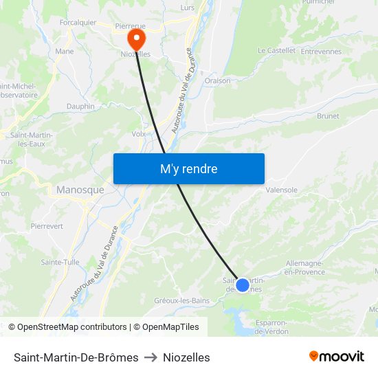 Saint-Martin-De-Brômes to Niozelles map