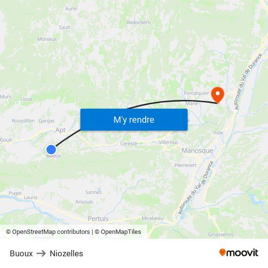 Buoux to Niozelles map