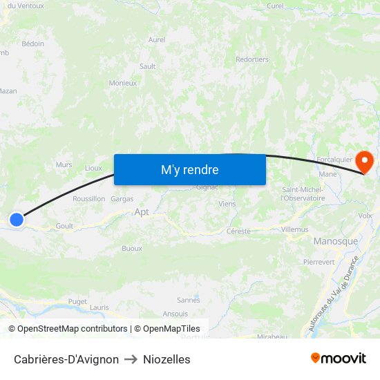 Cabrières-D'Avignon to Niozelles map