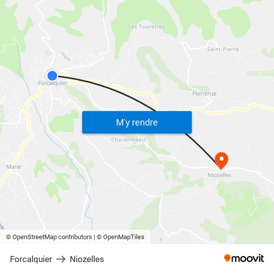 Forcalquier to Niozelles map