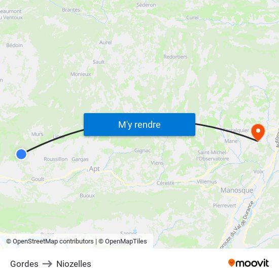 Gordes to Niozelles map
