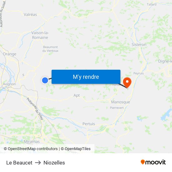 Le Beaucet to Niozelles map