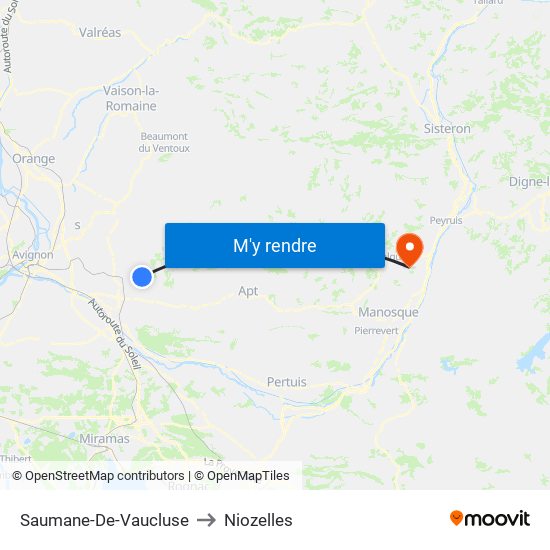 Saumane-De-Vaucluse to Niozelles map