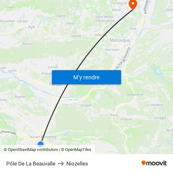 Pôle De La Beauvalle to Niozelles map