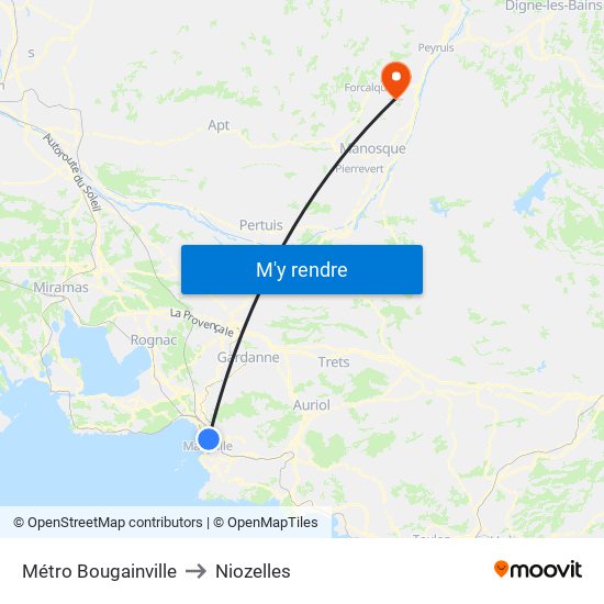 Métro Bougainville to Niozelles map