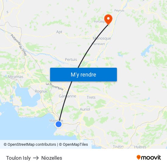 Toulon Isly to Niozelles map