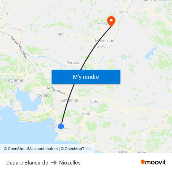 Duparc Blancarde to Niozelles map