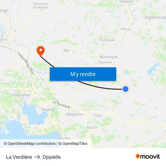 La Verdière to Oppède map