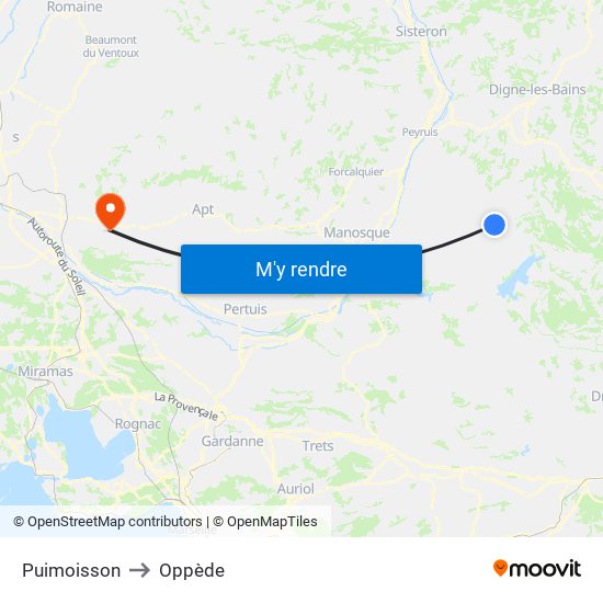 Puimoisson to Oppède map