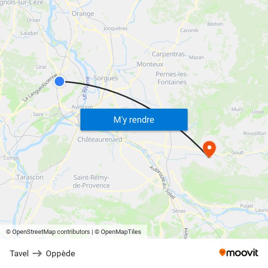 Tavel to Oppède map