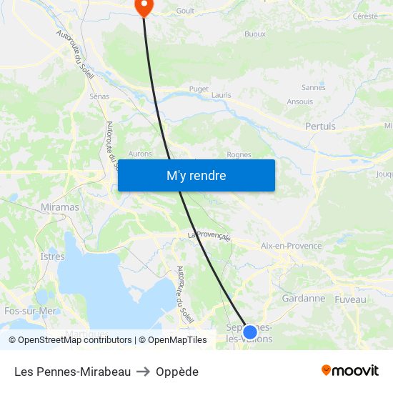Les Pennes-Mirabeau to Oppède map
