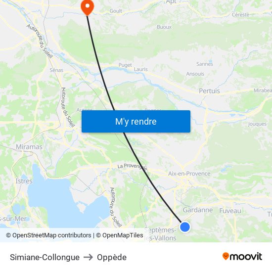 Simiane-Collongue to Oppède map