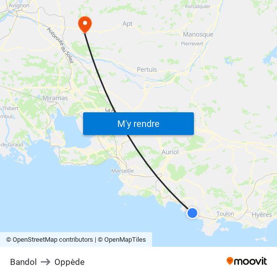 Bandol to Oppède map
