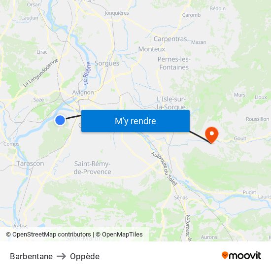 Barbentane to Oppède map