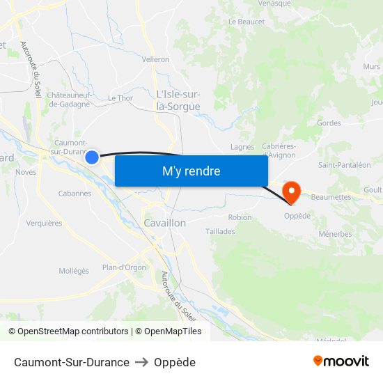 Caumont-Sur-Durance to Oppède map