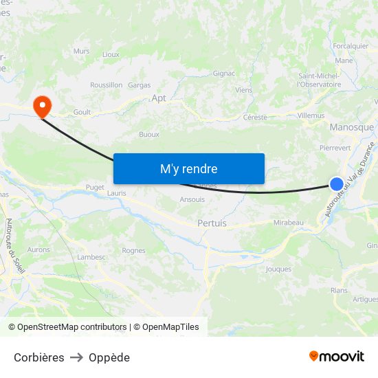 Corbières to Oppède map