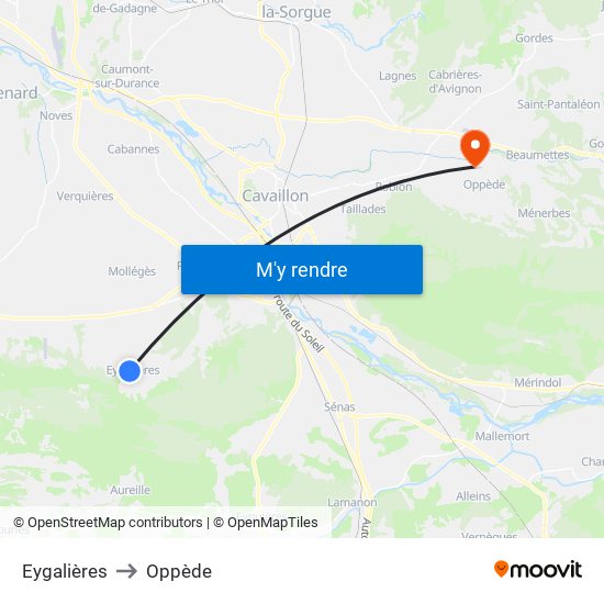 Eygalières to Oppède map