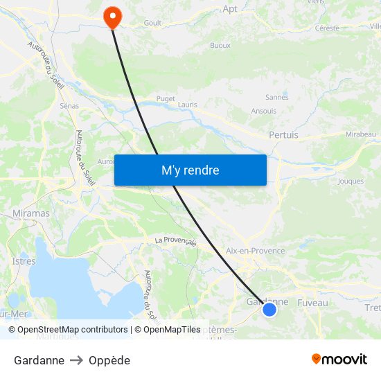 Gardanne to Oppède map
