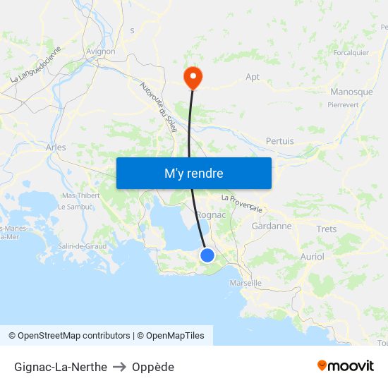 Gignac-La-Nerthe to Oppède map