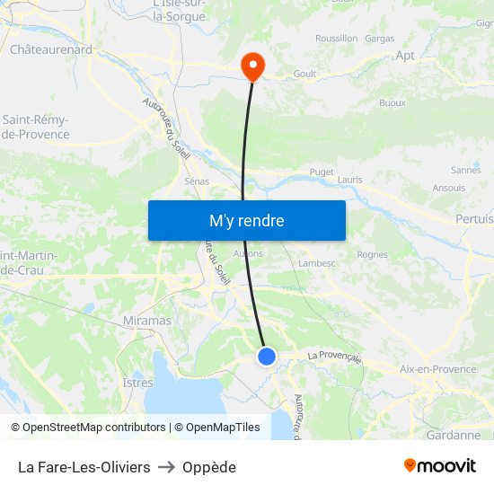 La Fare-Les-Oliviers to Oppède map
