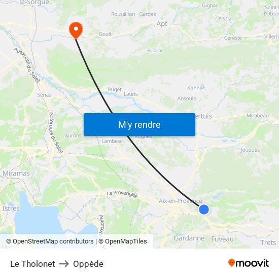 Le Tholonet to Oppède map