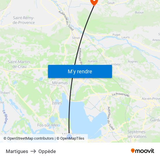 Martigues to Oppède map