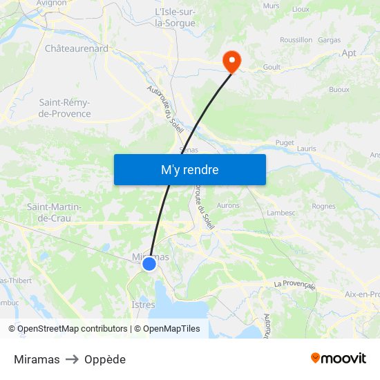 Miramas to Oppède map