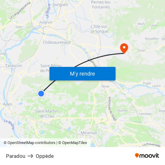Paradou to Oppède map