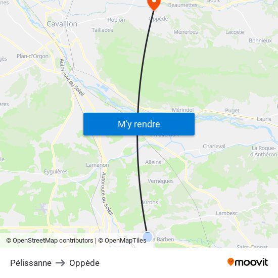 Pélissanne to Oppède map