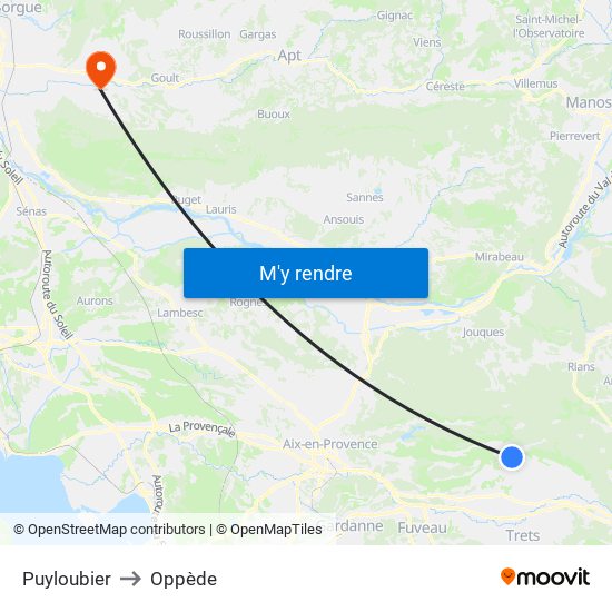 Puyloubier to Oppède map