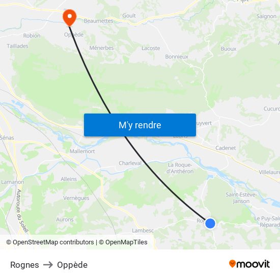 Rognes to Oppède map