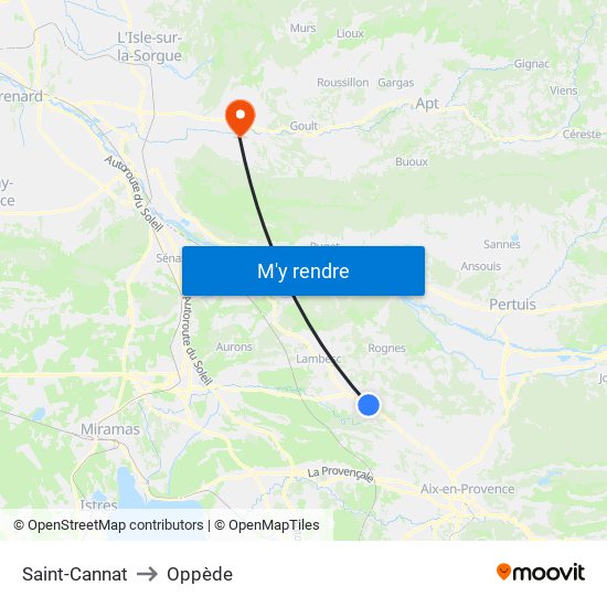 Saint-Cannat to Oppède map