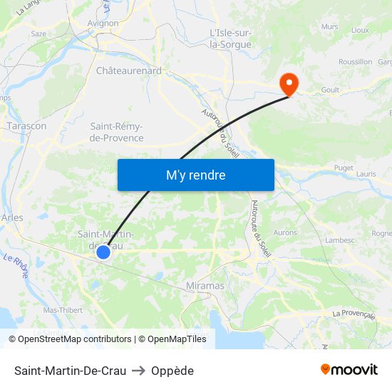 Saint-Martin-De-Crau to Oppède map