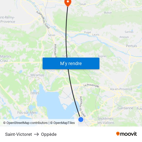 Saint-Victoret to Oppède map