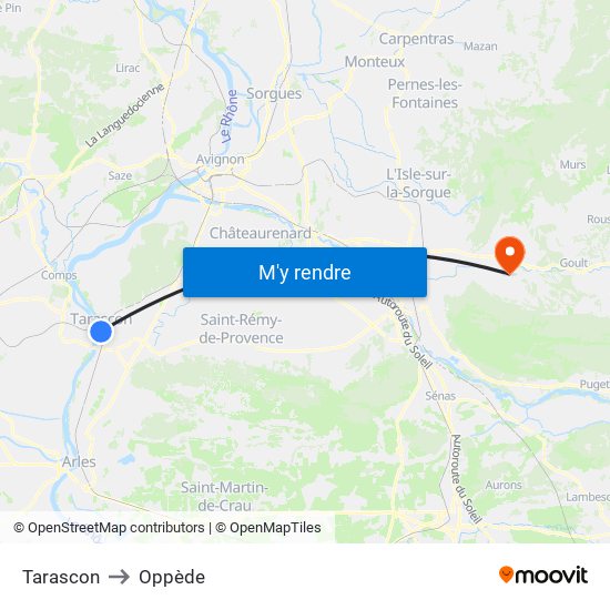 Tarascon to Oppède map