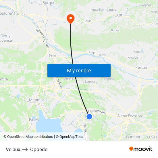 Velaux to Oppède map