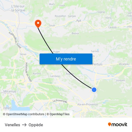 Venelles to Oppède map