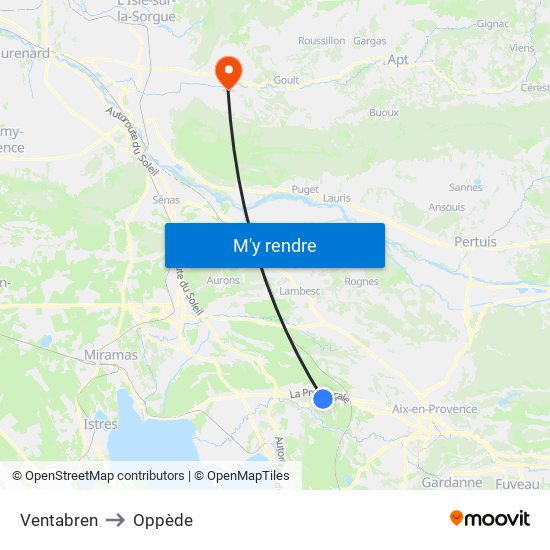Ventabren to Oppède map