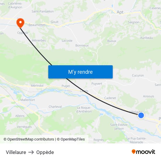 Villelaure to Oppède map