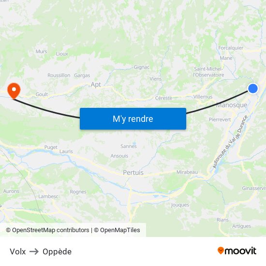 Volx to Oppède map