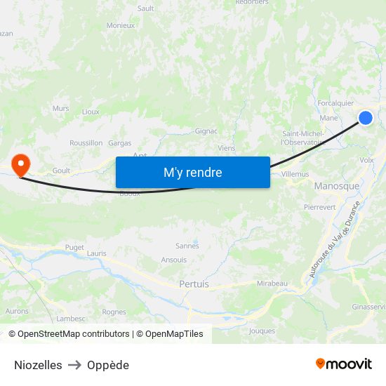 Niozelles to Oppède map