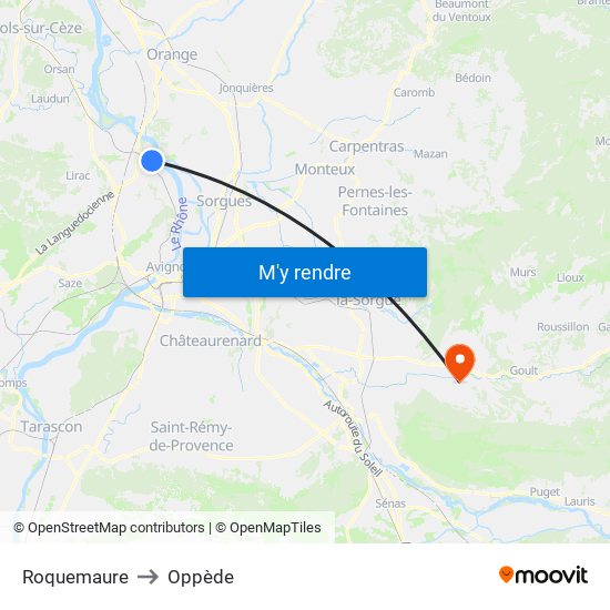 Roquemaure to Oppède map