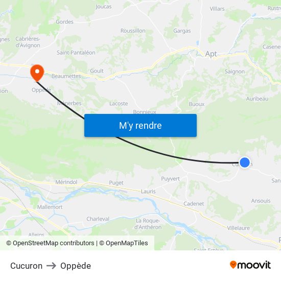 Cucuron to Oppède map
