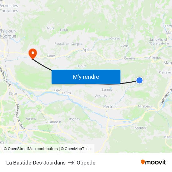 La Bastide-Des-Jourdans to Oppède map